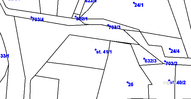 Parcela st. 41/1 v KÚ Pěčice, Katastrální mapa
