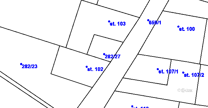 Parcela st. 282/27 v KÚ Pěčice, Katastrální mapa
