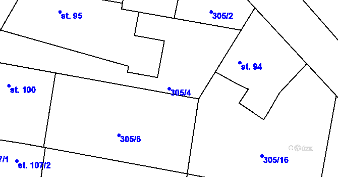 Parcela st. 305/4 v KÚ Pěčice, Katastrální mapa