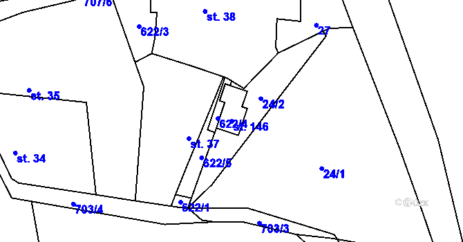 Parcela st. 146 v KÚ Pěčice, Katastrální mapa