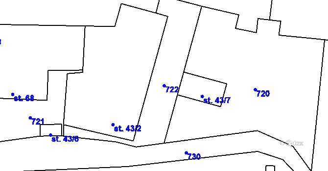 Parcela st. 722 v KÚ Pěčice, Katastrální mapa