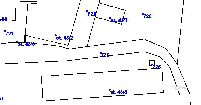 Parcela st. 730 v KÚ Pěčice, Katastrální mapa