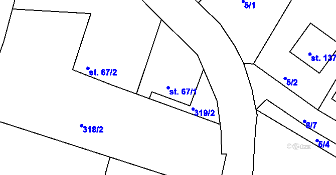 Parcela st. 67/1 v KÚ Pečice, Katastrální mapa