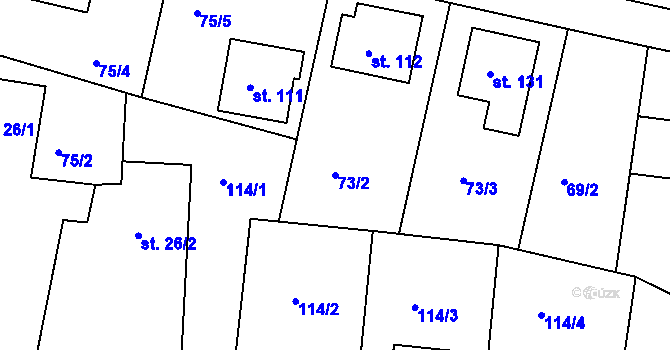 Parcela st. 73/2 v KÚ Pečice, Katastrální mapa