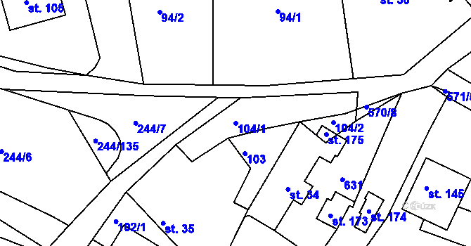 Parcela st. 104/1 v KÚ Pečice, Katastrální mapa