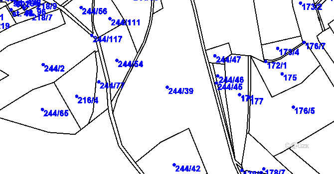 Parcela st. 244/39 v KÚ Pečice, Katastrální mapa