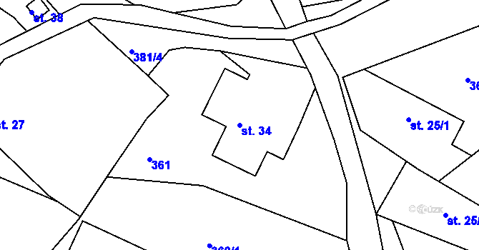 Parcela st. 34 v KÚ Pečičky, Katastrální mapa