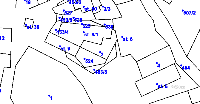 Parcela st. 2 v KÚ Pečičky, Katastrální mapa