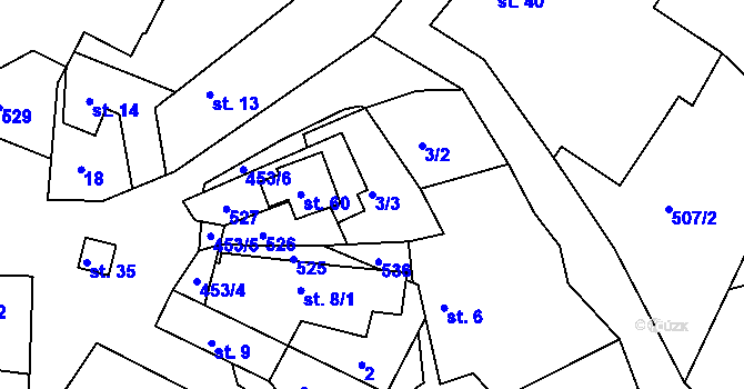 Parcela st. 3/3 v KÚ Pečičky, Katastrální mapa