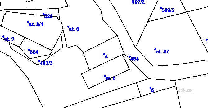 Parcela st. 4 v KÚ Pečičky, Katastrální mapa
