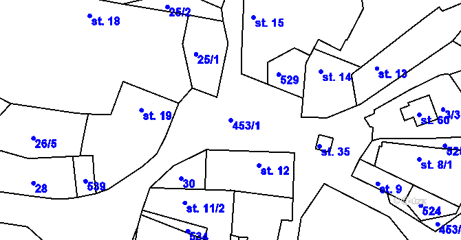 Parcela st. 453/1 v KÚ Pečičky, Katastrální mapa