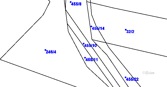 Parcela st. 455/10 v KÚ Pečičky, Katastrální mapa