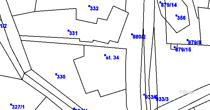 Parcela st. 34 v KÚ Pěčíkov, Katastrální mapa