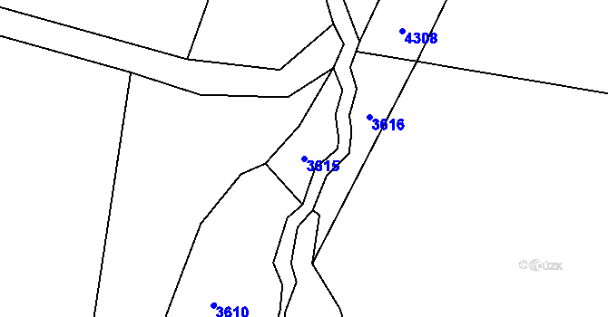 Parcela st. 3615 v KÚ Pěčín u Rychnova nad Kněžnou, Katastrální mapa