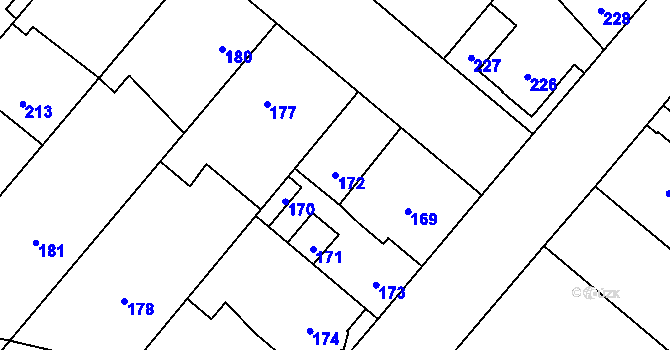 Parcela st. 172 v KÚ Pečky, Katastrální mapa