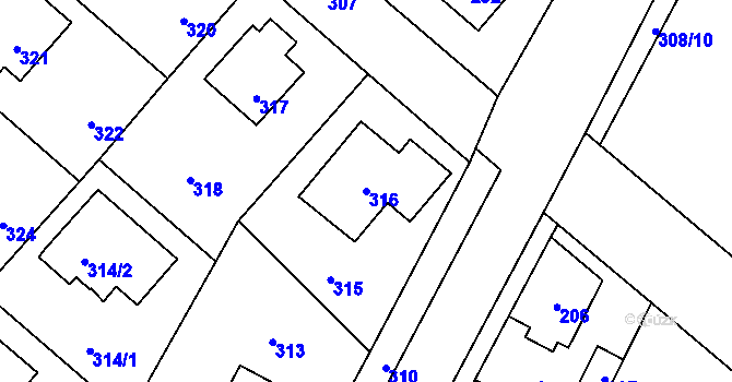 Parcela st. 316 v KÚ Pečky, Katastrální mapa