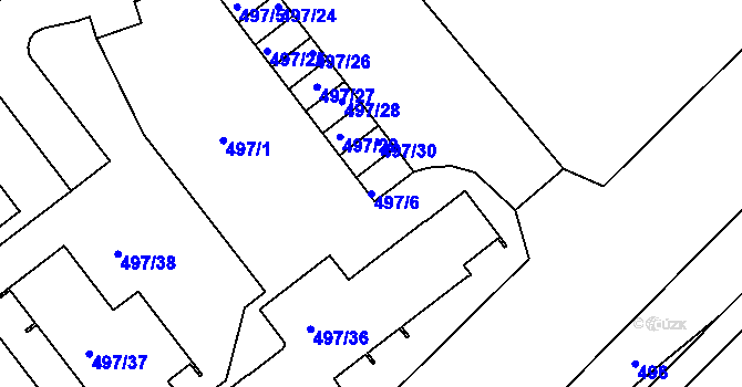 Parcela st. 497/6 v KÚ Pečky, Katastrální mapa