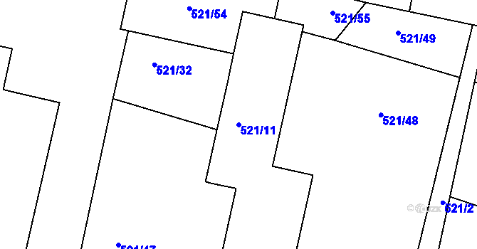 Parcela st. 521/11 v KÚ Pečky, Katastrální mapa