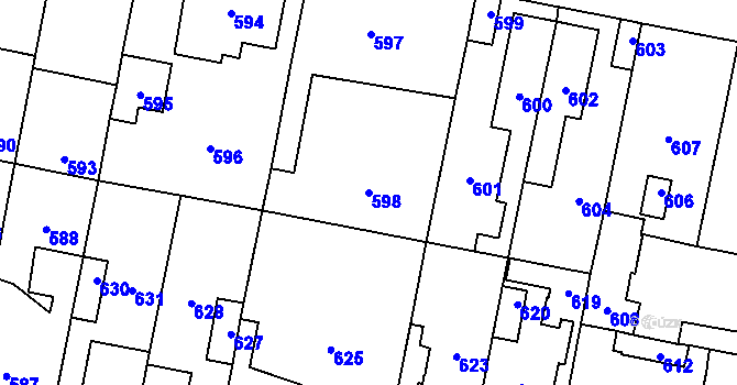 Parcela st. 598 v KÚ Pečky, Katastrální mapa