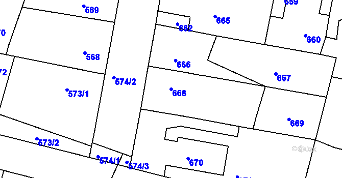 Parcela st. 668 v KÚ Pečky, Katastrální mapa