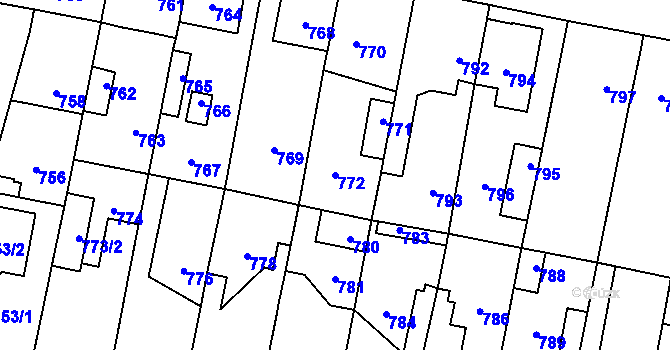 Parcela st. 772 v KÚ Pečky, Katastrální mapa