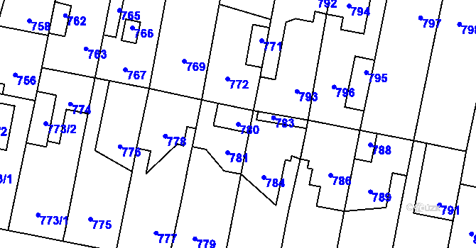 Parcela st. 780 v KÚ Pečky, Katastrální mapa