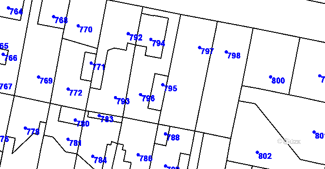 Parcela st. 795 v KÚ Pečky, Katastrální mapa