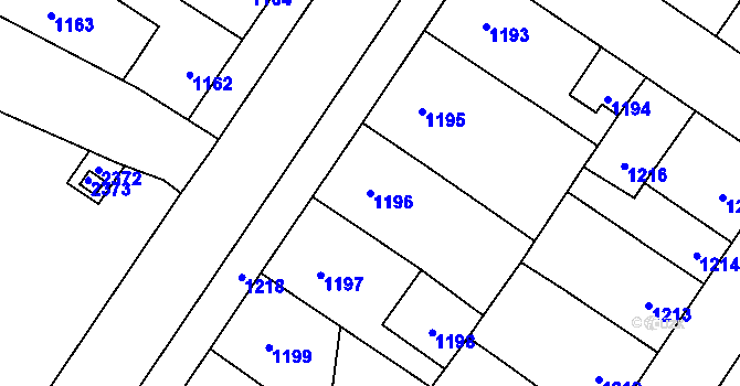 Parcela st. 1196 v KÚ Pečky, Katastrální mapa