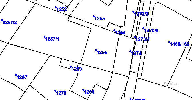 Parcela st. 1256 v KÚ Pečky, Katastrální mapa