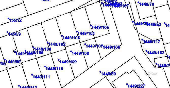 Parcela st. 1449/107 v KÚ Pečky, Katastrální mapa