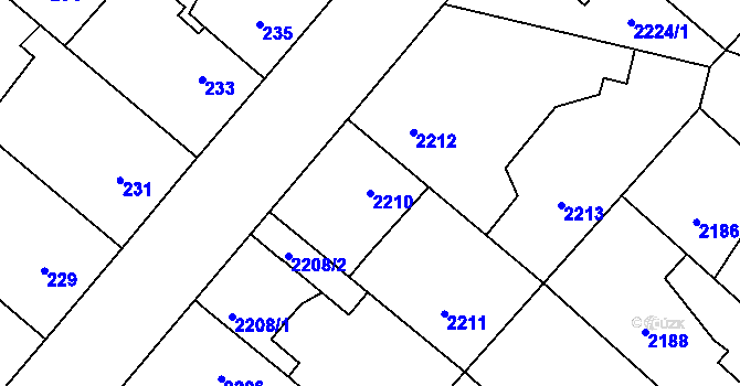 Parcela st. 2210 v KÚ Pečky, Katastrální mapa
