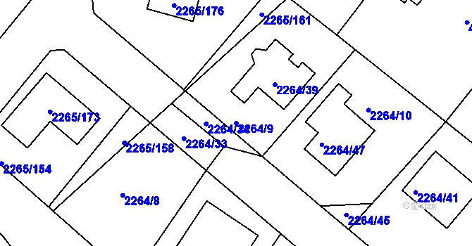 Parcela st. 2264/9 v KÚ Pečky, Katastrální mapa