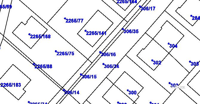 Parcela st. 306/16 v KÚ Pečky, Katastrální mapa