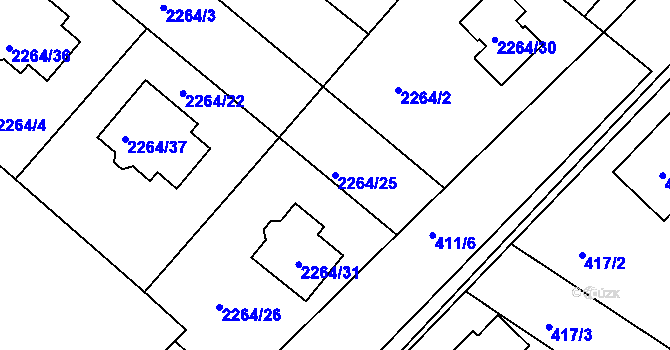 Parcela st. 2264/25 v KÚ Pečky, Katastrální mapa