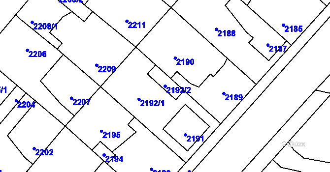 Parcela st. 2192/2 v KÚ Pečky, Katastrální mapa
