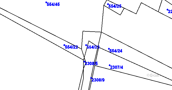 Parcela st. 554/23 v KÚ Pečky, Katastrální mapa
