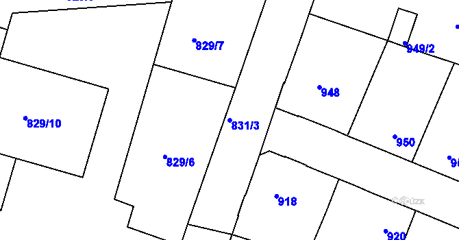Parcela st. 831/3 v KÚ Pečky, Katastrální mapa