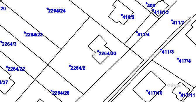 Parcela st. 2264/30 v KÚ Pečky, Katastrální mapa