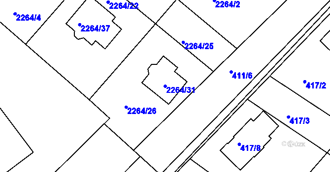 Parcela st. 2264/31 v KÚ Pečky, Katastrální mapa