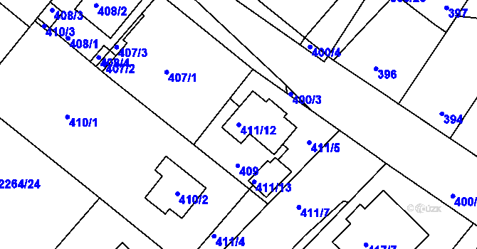 Parcela st. 411/12 v KÚ Pečky, Katastrální mapa