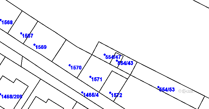 Parcela st. 554/47 v KÚ Pečky, Katastrální mapa