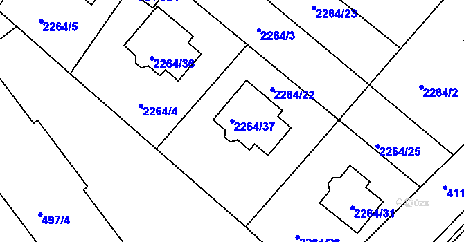 Parcela st. 2264/37 v KÚ Pečky, Katastrální mapa