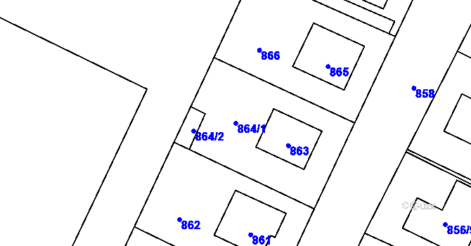 Parcela st. 864/1 v KÚ Pečky, Katastrální mapa