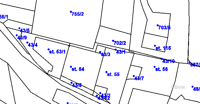 Parcela st. 43/3 v KÚ Pechova Lhota, Katastrální mapa