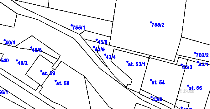 Parcela st. 43/4 v KÚ Pechova Lhota, Katastrální mapa