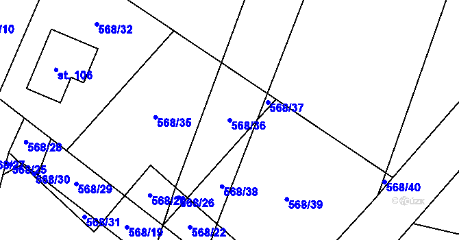 Parcela st. 568/36 v KÚ Pechova Lhota, Katastrální mapa