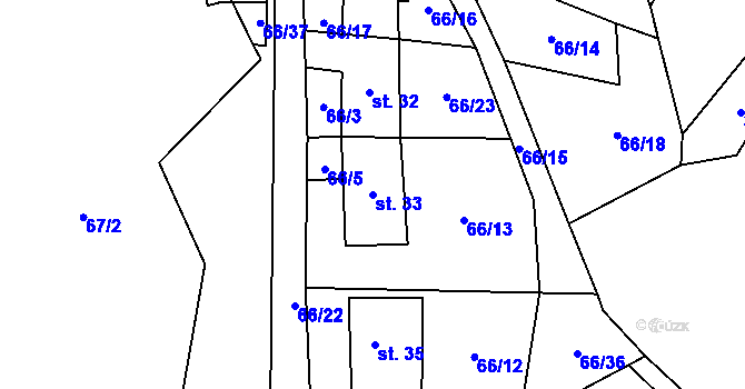 Parcela st. 33 v KÚ Pejškov u Tišnova, Katastrální mapa