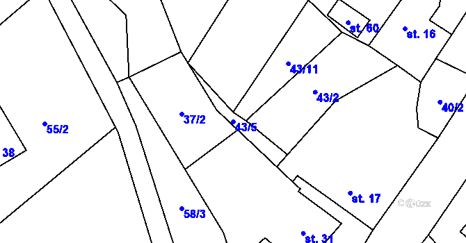 Parcela st. 43/5 v KÚ Pejškov u Tišnova, Katastrální mapa