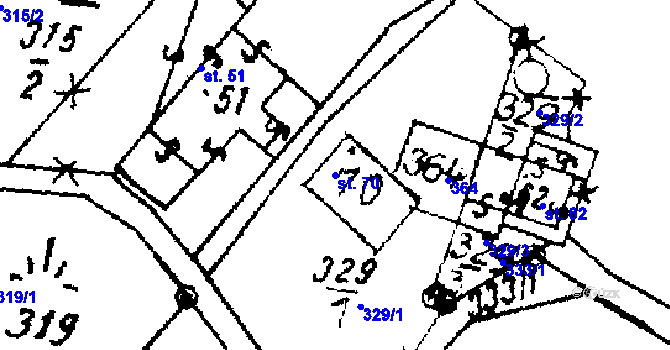 Parcela st. 70 v KÚ Hony, Katastrální mapa