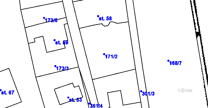 Parcela st. 171/2 v KÚ Hony, Katastrální mapa